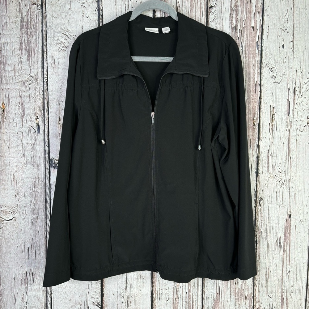 Weekends by Chico’s Black Lightweight Jacket Full Zip Side Pockets 2 | Large EUC
